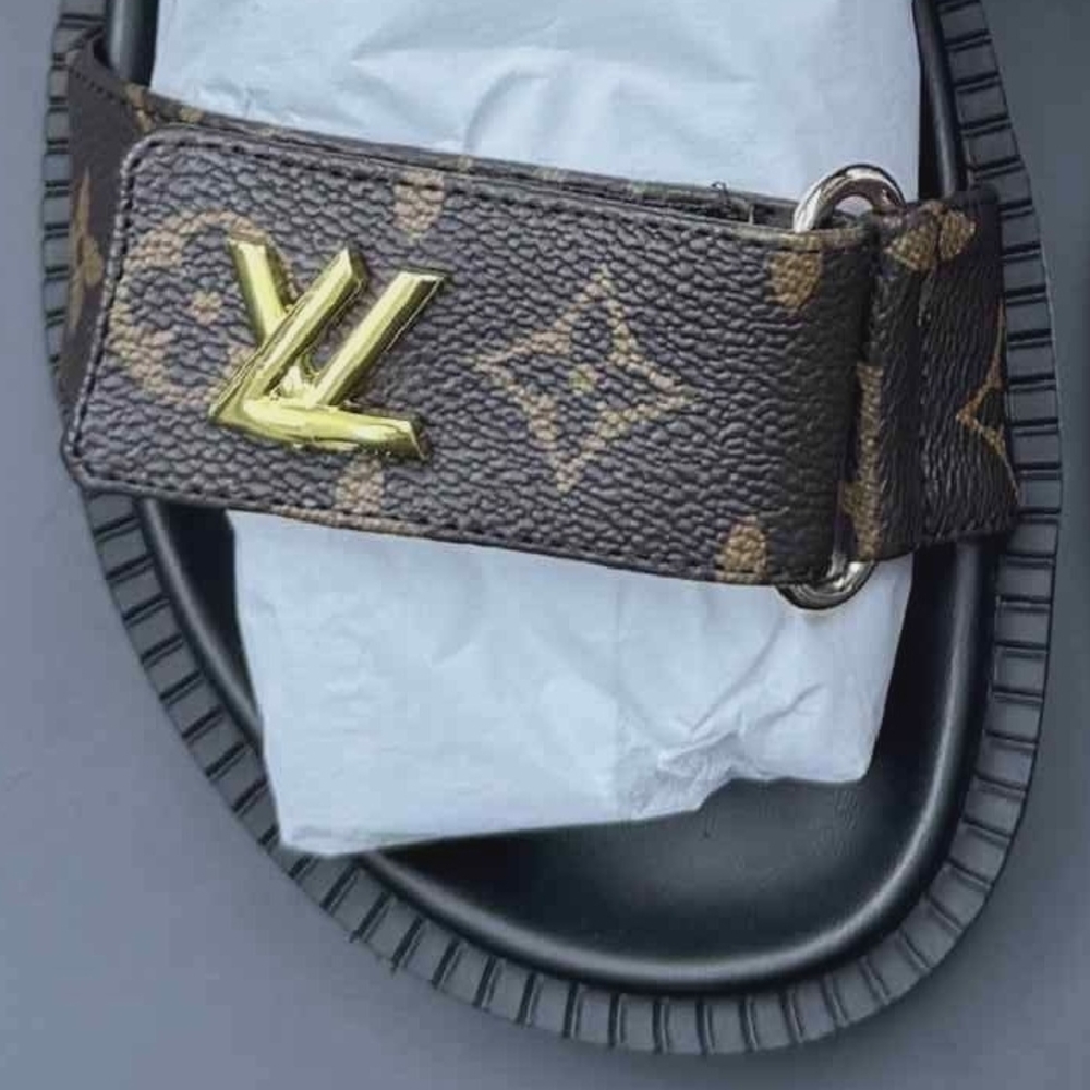 Louis Vuitton Brown Monogram Leather Adjustable Strap Sandals with Gold LV - Picture 5 of 13